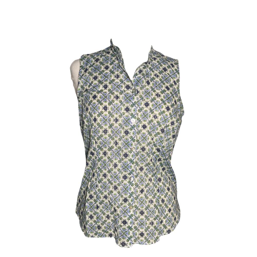 Charter Club Sleeveless Flower Print Button-Down Blouse 8- NWT